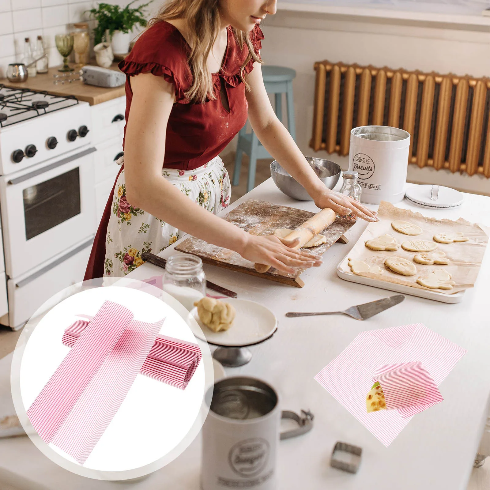 100 قطعة من أوراق الورق المقاومة للدهون، ورق تغليف الساندويتش للخبز ورقائق الدجاج المقلي، أغلفة الطعام