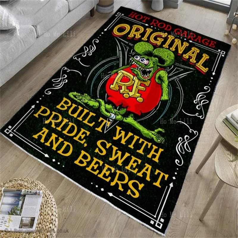 Green Rat Hot Rod Garage Original RF Flannel Floor Rugs Polyester For Living Dining Dorm Bedroom Home Decorative