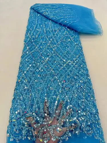 Imagen 2 del producto Telas de encaje de lentejuelas africanas, tela de encaje de tul con cuentas bordadas nigerianas a la moda, tela de alta calidad para coser vestido de fiesta