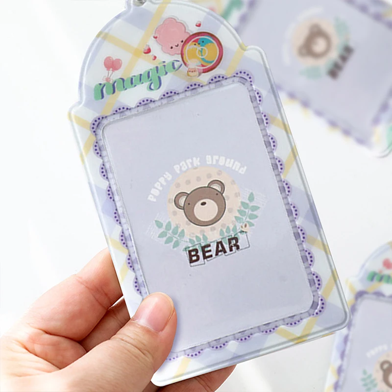 1Pc PVC Card Cover Photocard Holder Animal Cartoon Cake With Keychain Idol Card Display Protector Hanging Decoration Picture ﻿
