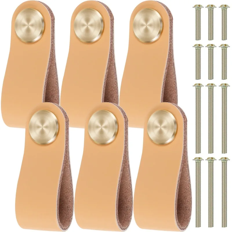 

6 шт. кожаные ручки для ящика, прочная утолщенная кожаная ручка для шкафа с винтами, универсальные кожаные ручки, ручка для мебельного ящика