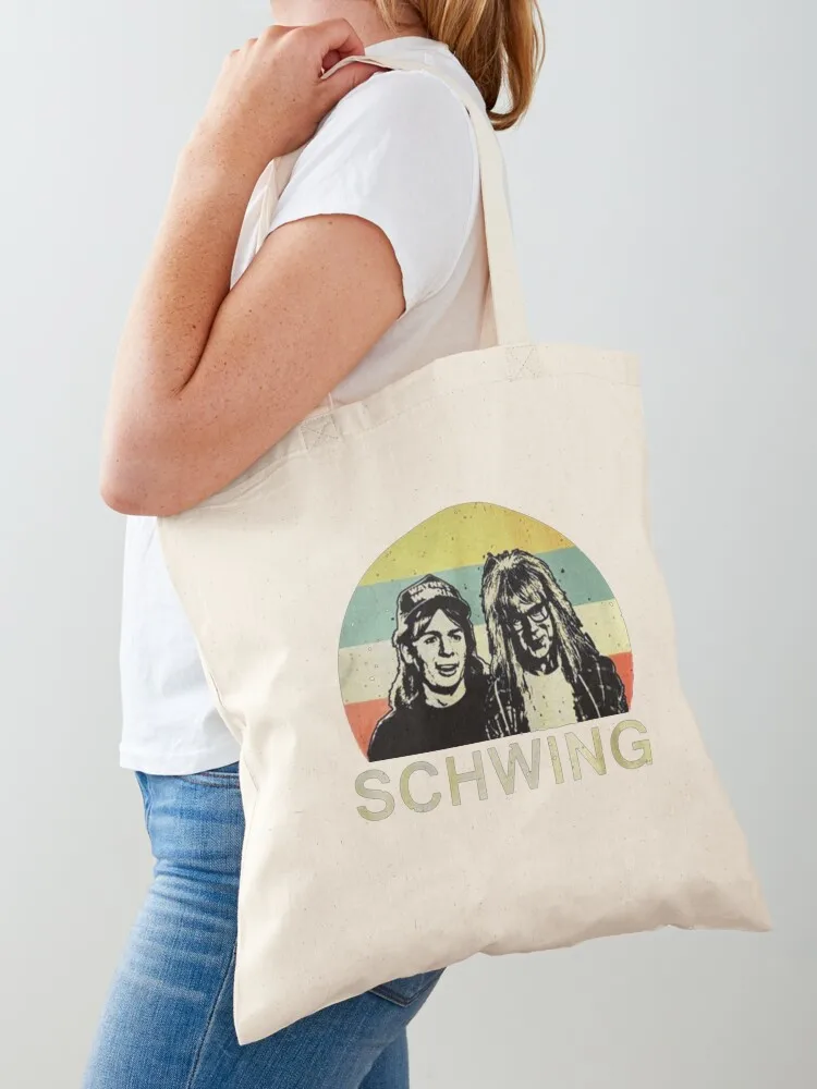 

Wayne's World Schwing vintage shirt Tote Bag hand bag ladies Women's shopping bag Portable shopping tote men's