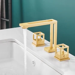 BAKALA Crystal Handle Basin Sink Faucet Hot Cold Deck Mounted Bathroom Mixer Crane Tub Faucet with Three Holes for Sink