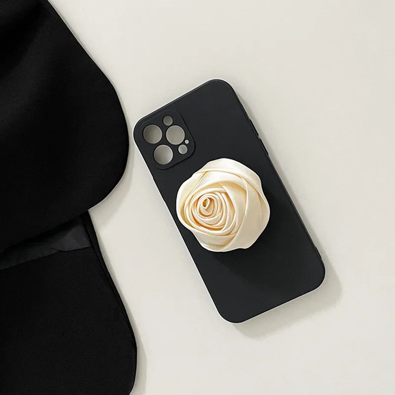 Fabric Rose Flower Holder Phone Case For iPhone17 Air 16 15 14 13 12 11Pro Xsmax 78Plus XR SE2/3 Full Cover Skinny Protection