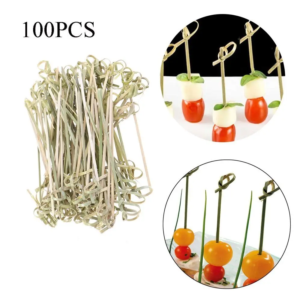 

100pcs Household Disposable Cocktail Picks Party Decoration Kitchen & Bar Bamboo Knot Skewers Barbeque Bar Tool Fruit Forks