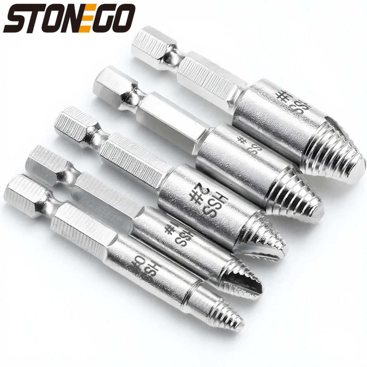 

5 шт. набор экстракторов для поврежденных болтов, набор инструментов для снятия сверл с шестигранным хвостовиком, размер 0-4, набор для снятия болтов с зачищенными винтами