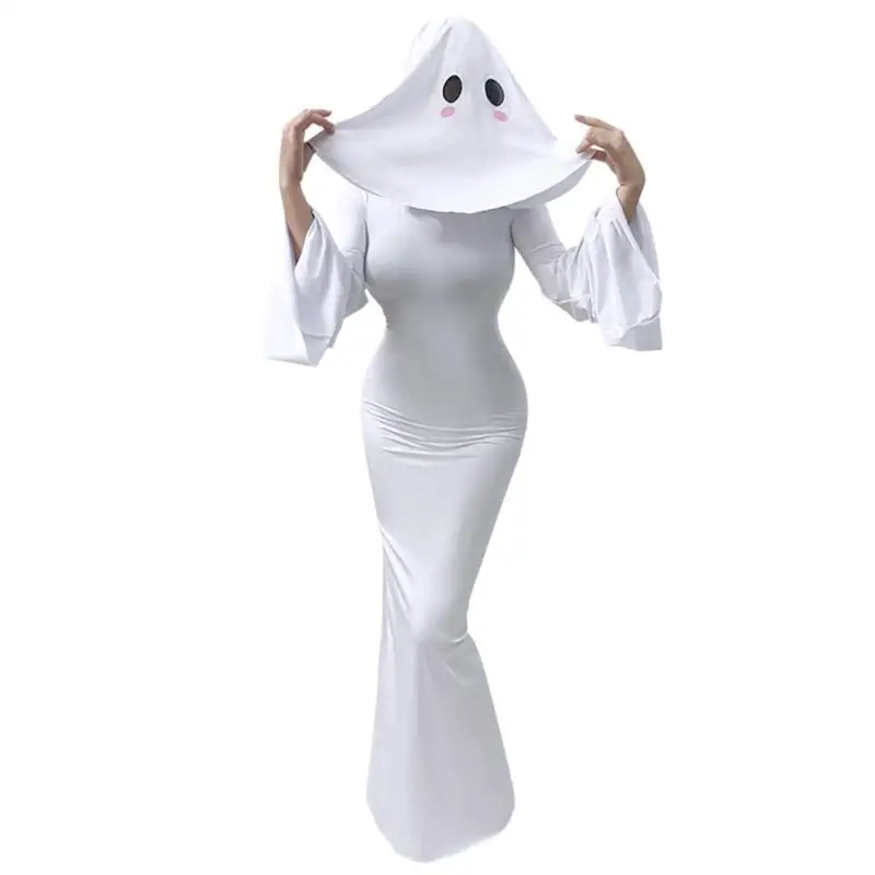 39BD Kostüm Damen Erwachsene Kostüm Weißes rückenfreies Kleid mit Maske für Halloween Party Cosplay – Detail 8