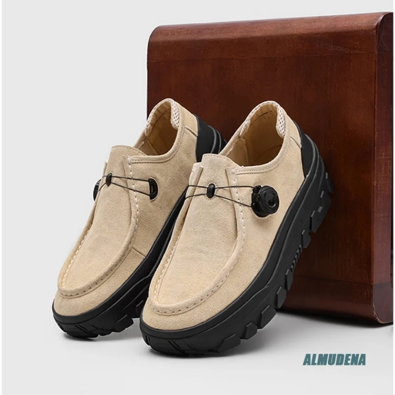 

Beige Suede Men's Chunky Loafers Round Toe Buckle Slip On Streetwear Casual Urban Outdoor Minimalist Daily Fashion Work Shoes