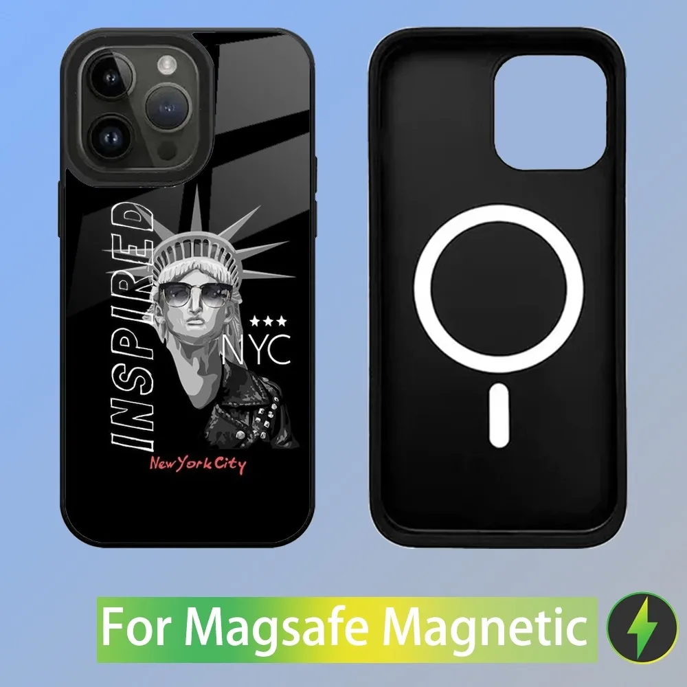 NEW YORK Statue Of Liberty Phone Case For iPhone 15,14,13,12,11,Plus,Pro,Max Mini Magsafe Magnetic Wireless Charging