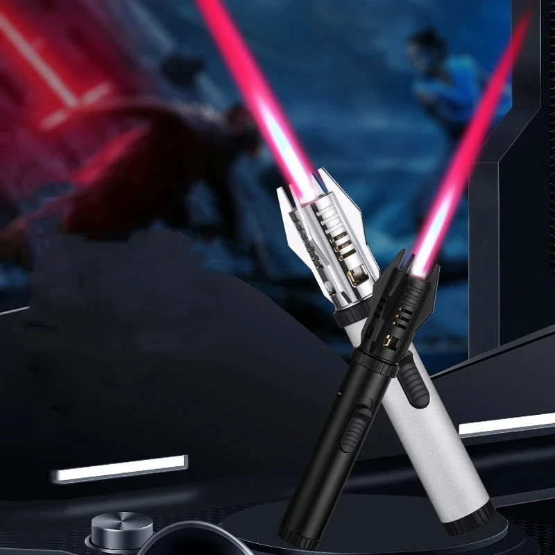 Hot Sale Metal Turbo Torch Gas Lighter Outdoor Windproof Straight Flame Cigar Lighter Camping BBQ Flame Adjustable Igniter