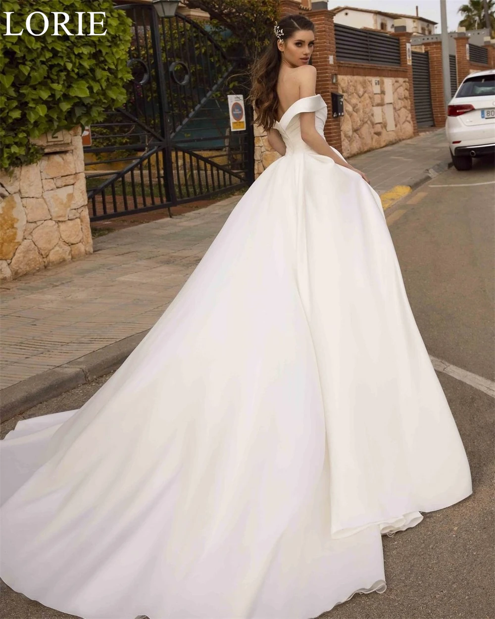 Lorie elegante vestidos de casamento de cetim fora do ombro drapeado a linha plissado vestido de baile de noiva 2024 vestidos de noiva simples personalizados