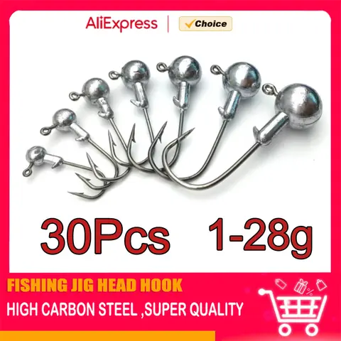 MrLurion 30pcs 1g 2g 3g 5g 10g 14g 18g 22g 25g 28g Fishing jigging head hook ,round head rigs fishhook for soft worm crank lures