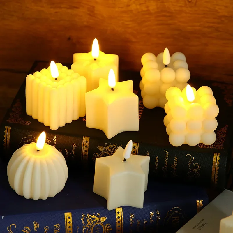 Realistic Cube LED Flameless Votive Candles Battery Candles for Christmas Wedding Party Holiday Decoration Photography Props