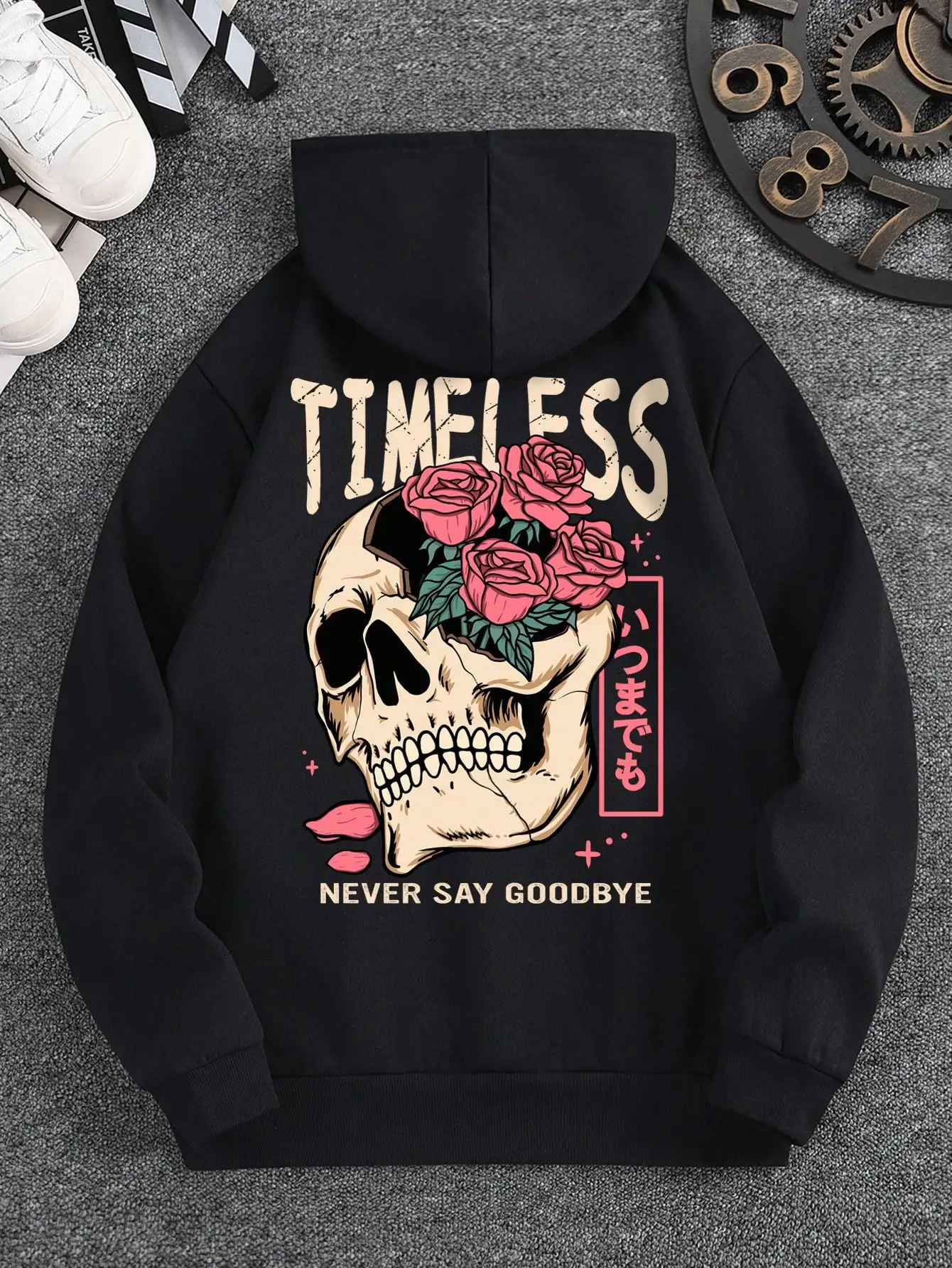 2024 Spring and Autumn Casual Long Sleeve Men\'s Slogan Skull Print Hoodie Versatile and Comfortable Daily Sweatshirt S-3XL