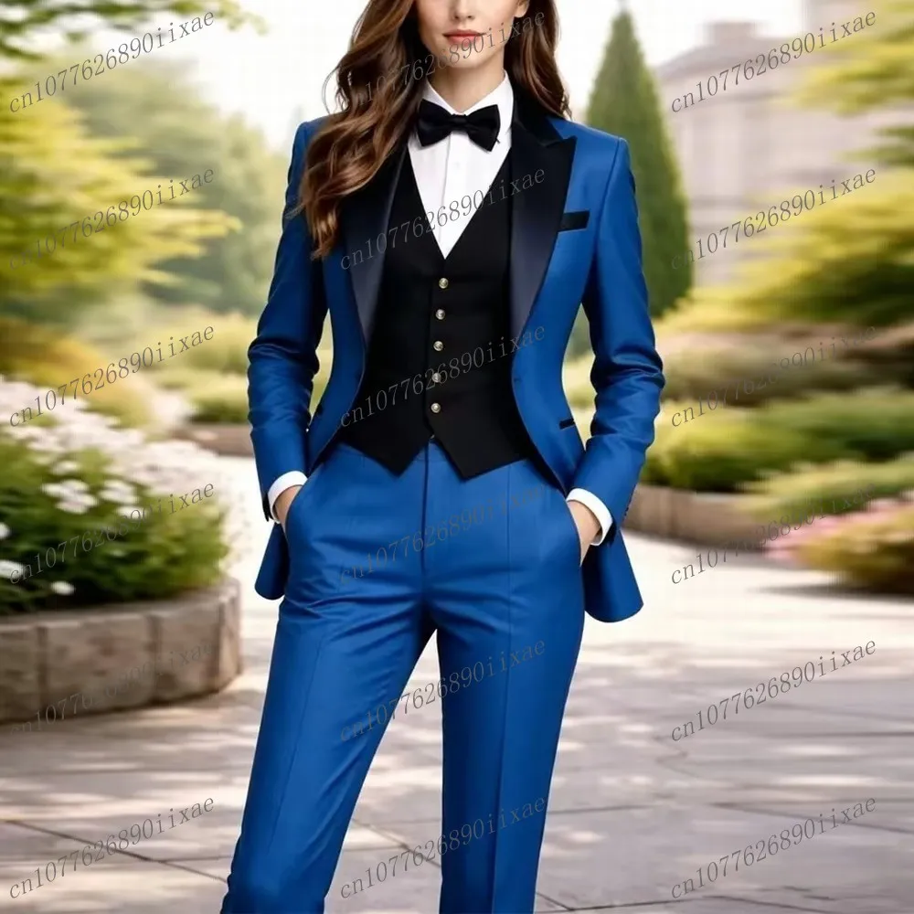 

Blue And Black Women Suits Lady Business Tuxedos Mother Wedding Party Formal Ladies 3 Piece Set Jacket Vest Pants