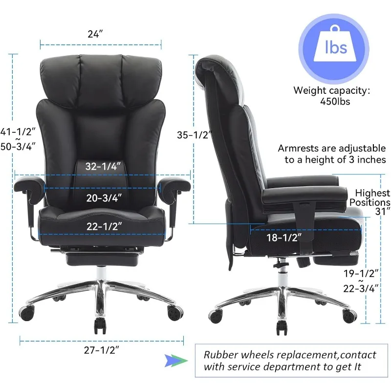 Big and Tall Office Chair 450lbs, Ergonomic Office Chair, Executive Office Chair for Heavy People, Computer Chair with Foot Rest