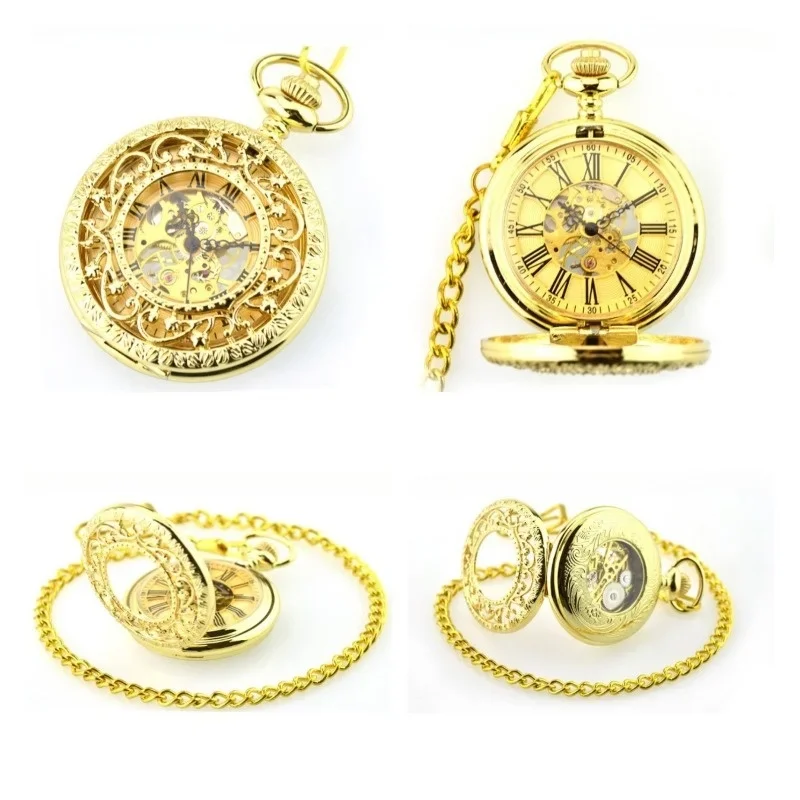 Pocket watch new openwork carved flip mechanical pocket watch retro necklace watches for men and women