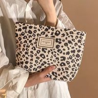 Leopard Print Canvas Makeup Bag For Women, Portable Travel, Skincare Products, Lipstick Storage Bag, Toiletry Bag