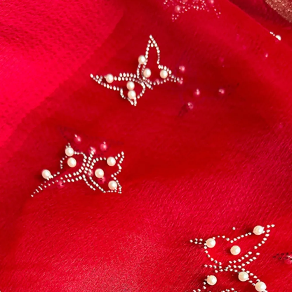 Elegante sciarpa di seta di lusso con strass Morbido e sottile farfalla Scialli Hijab Foulard di perle Sciarpa di pizzo lucido Fazzoletto