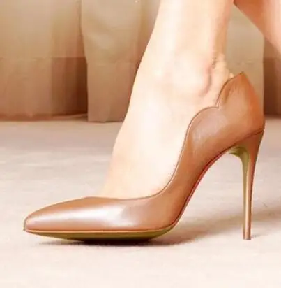 

Brown Matte Leather V Style Pointed Toe Shallow Slip On Pumps Women Fashion Thin High Heel Party Prom Shoes Size 45