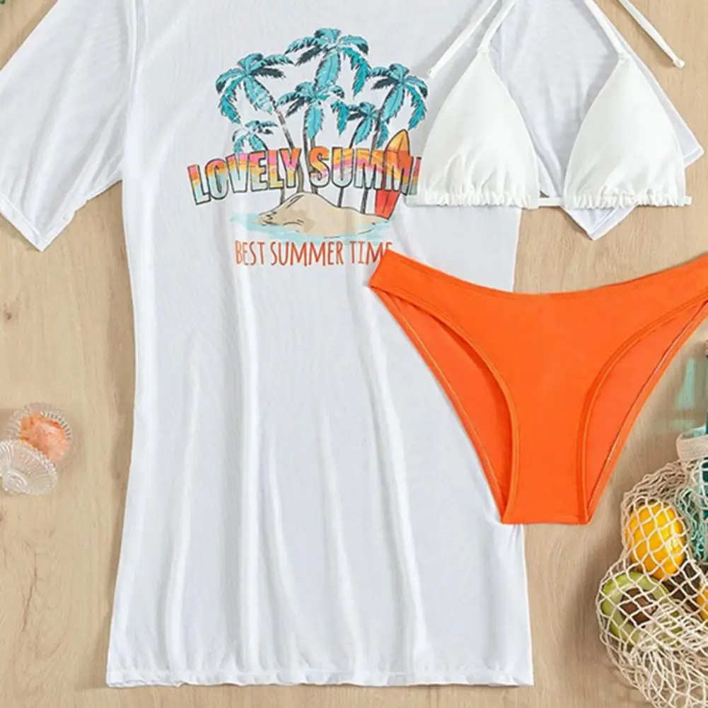 Bedrukt Halternek Badpak Sexy Bikini Set Zomer Tropische Print Bikini Set Met Veterschoenen Cover Up Sexy Dames Voor Een