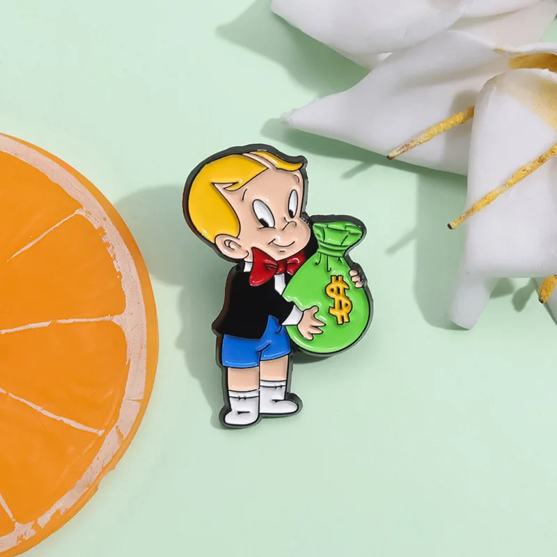 1pcs Cartoon Boy Money Bag Brooch Cartoon Peripheral Metal Badge Student School Bag Decoration Accessories Pendant Brooch