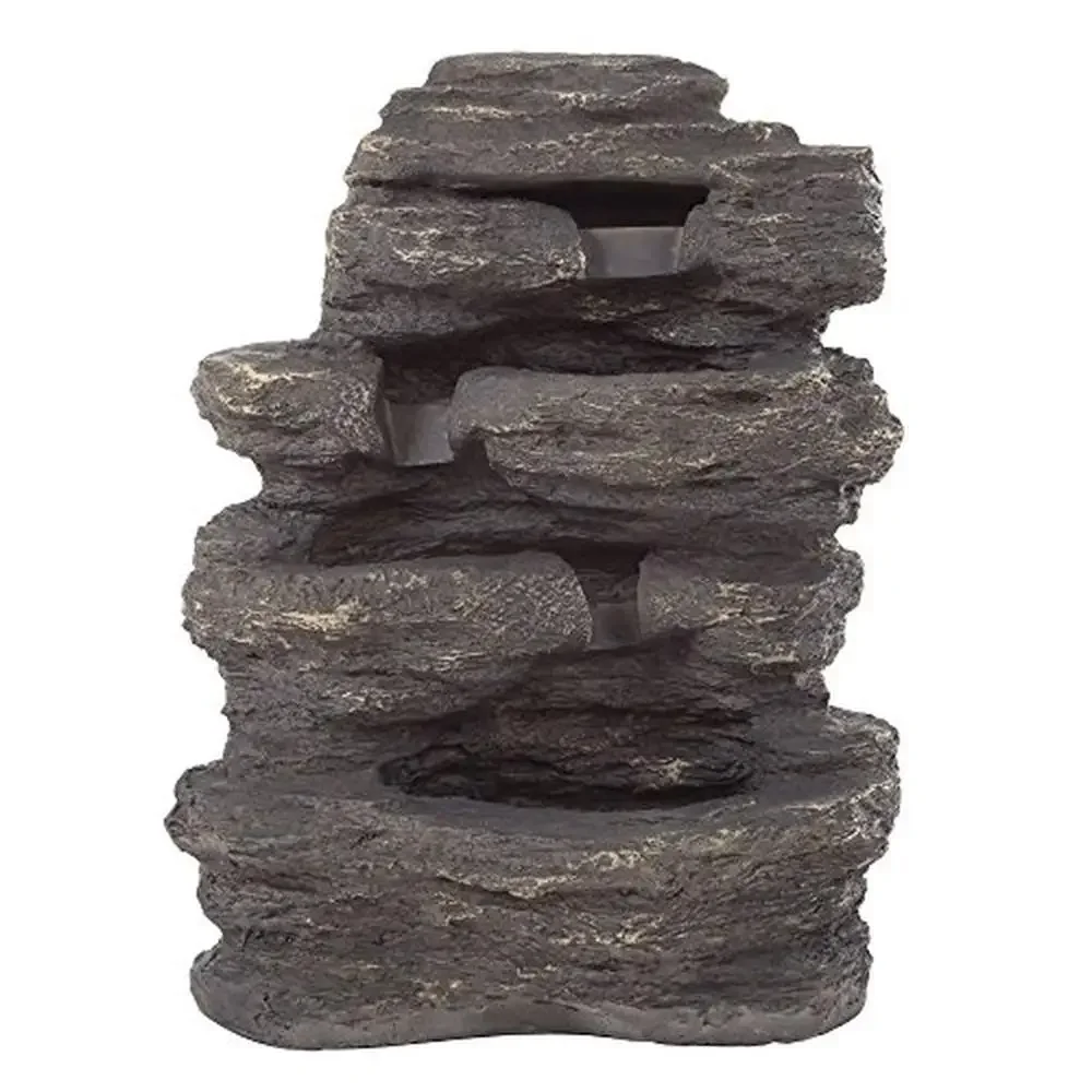 Outdoor Rock Fountain Cascading Waterfall Natural Stone Soothing Sound Patio Garden Decor Adjustable Pump All-Weather Material