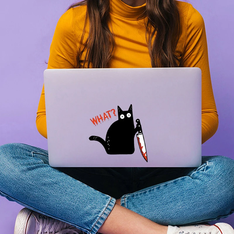 سكين القطة المضحكة - القطة السوداء ما ملصق - رسم الملصق - السيارات، الحائط، الكمبيوتر المحمول، الخلية، ملصق الشاحنة للنوافذ، السيارات، #6
