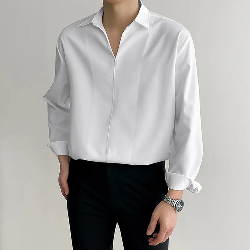 Simple Japanese and Korean Men Shirt 2025 New Cross-border Fashion Texture Loose Lapel Casual Shirt Drop Shipping