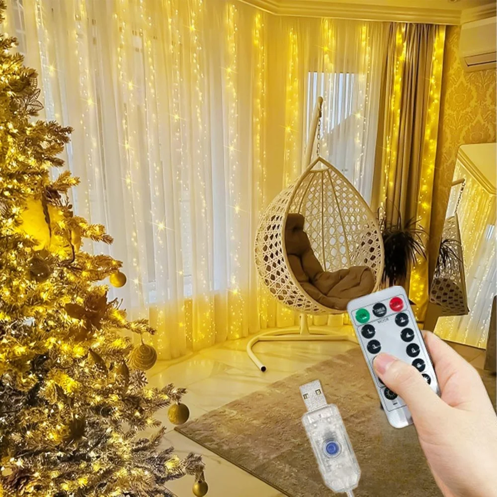 USB Plug 8 Modes Valentine's Day Ramadan EID Mubarak Decoration LED Wedding Garland Curtain Fairy Light Curtain Lights for Home