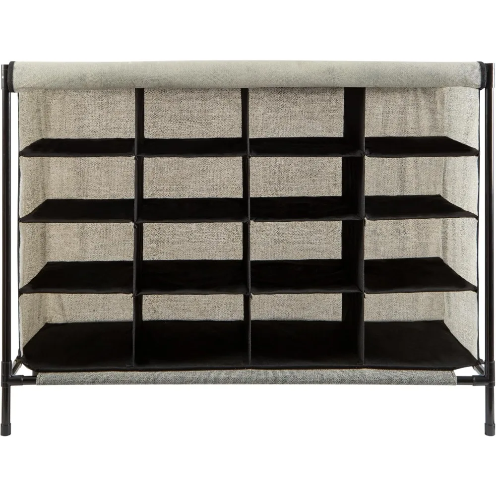 

Органайзер для обуви с 16 отделениями, черный — штабелируемая и простая сборка для хранения в шкафу