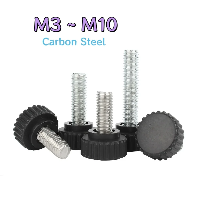 

M3 M4 M5 M6 M8 M10 Carbon Steel Black Round Knurled Plastic Handle Hand Screws Hand Knob Bolt