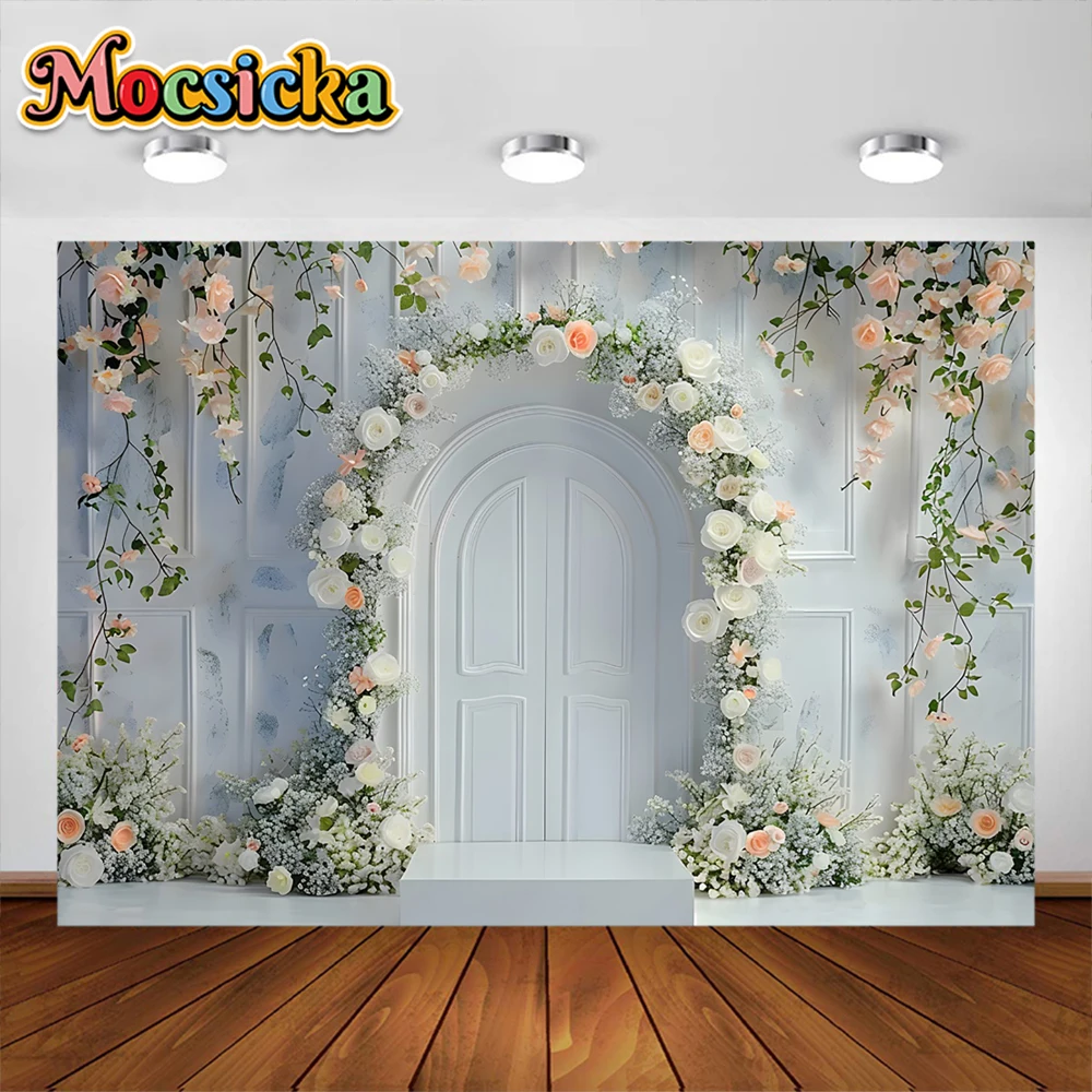 子供のための自由奔放に生きる写真の背景,ヴィンテージのドアの壁,カラフルな花,赤ちゃんの写真の背景,スタジオ写真のアクセサリー