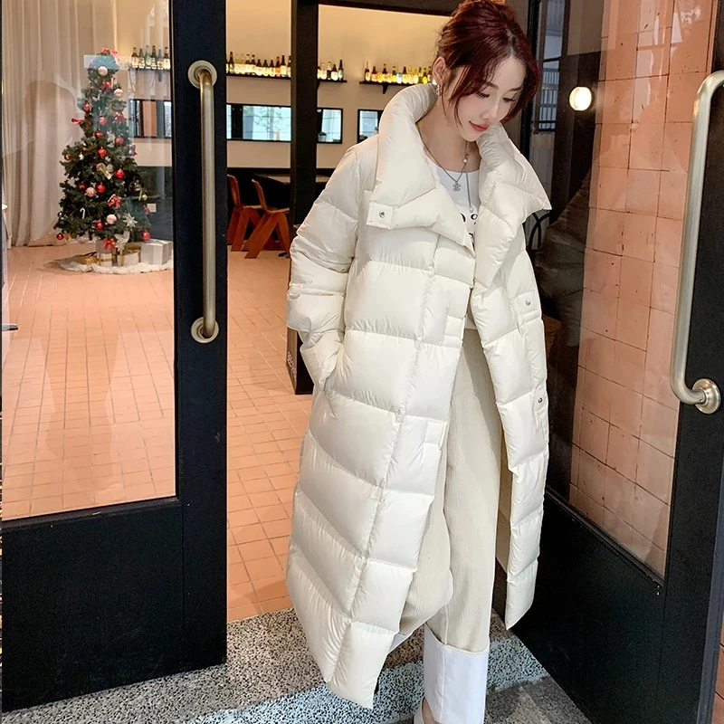 

2025 New Women Long Cotton Coat Women Winter Lapel Cotton Padded Jacket Korean Loose Warm Thicken Parkas Coat Women Outwear