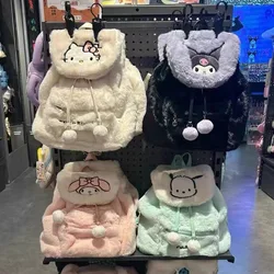 Bolsa de ombro peluda Sanrio para menina, bolsa escolar de pelúcia kawaii, bolsa simples com todos os jogos, bolsa fofa, mochila de viagem curta