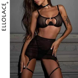 Ellolace-lencería Sexy para mujer, Tanga transparente supercaliente, tirantes sexys para el pecho, ropa interior de fantasía, trajes transparentes