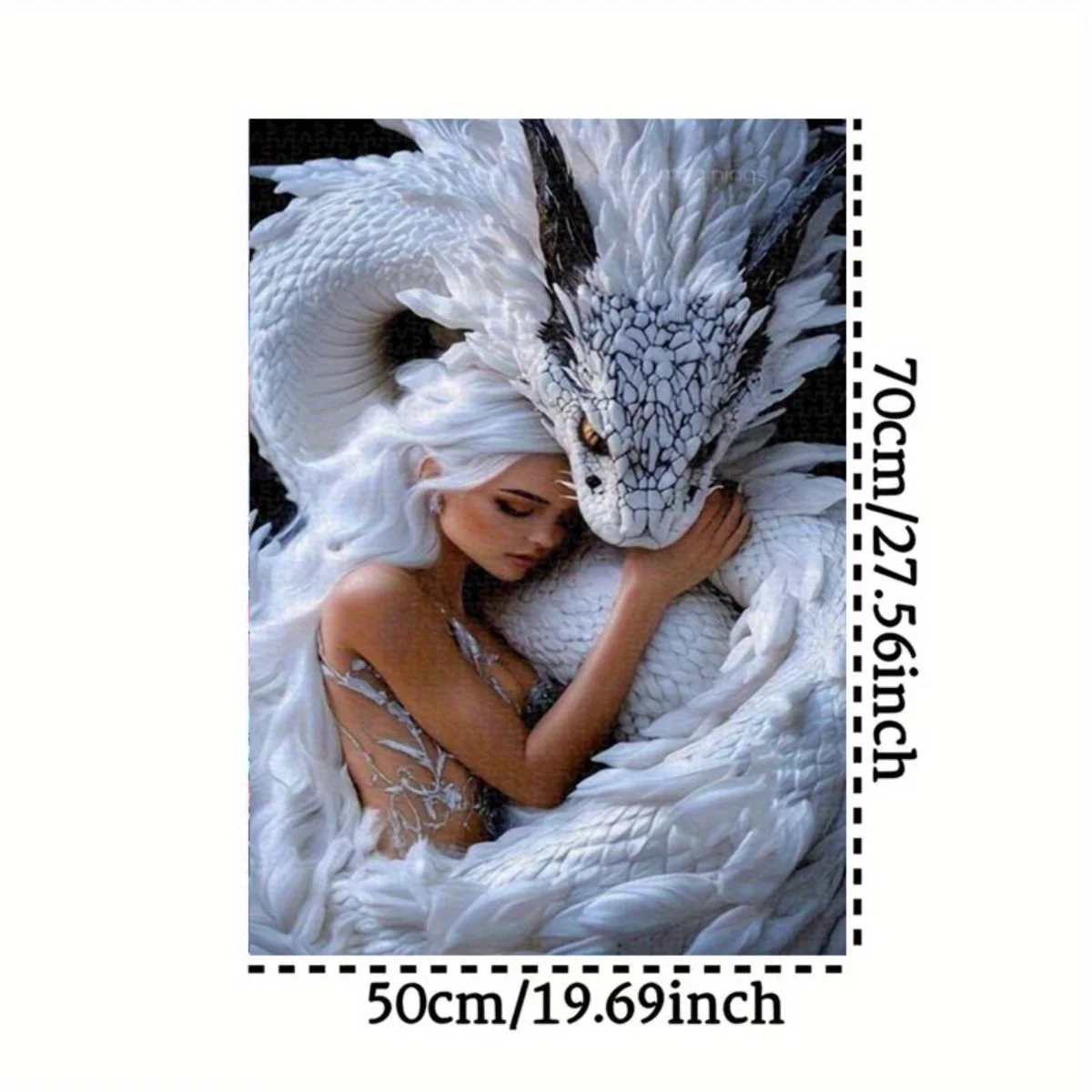 1000pcs Fantasy Puzzle - White Dragon & Snow-Haired Girl Mystical Bond, Large Frameless jigsaw for Adults & Families, Epic Dra
