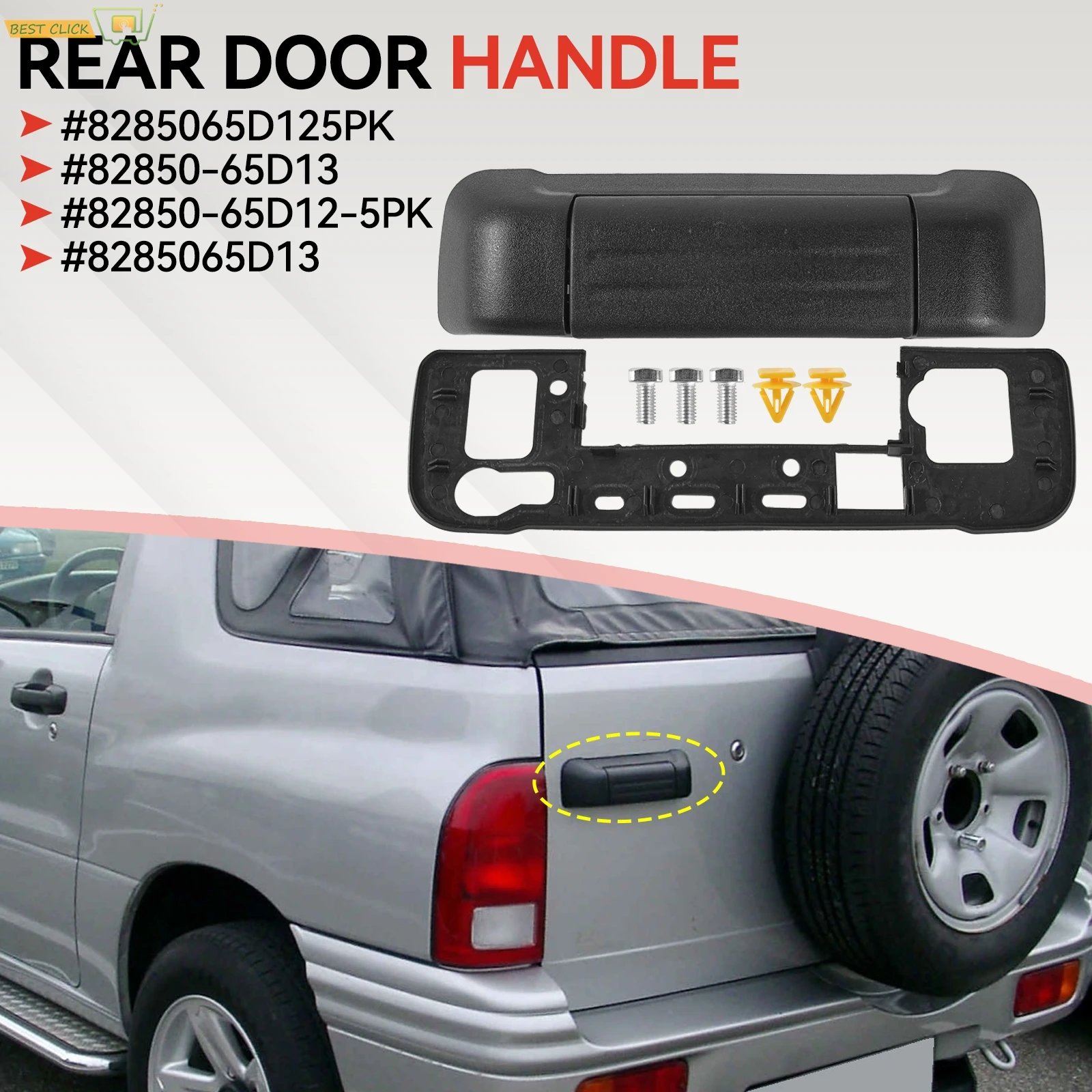 

For Suzuki Grand Vitara XL-7 1998-2005 Exterior Tailgate Rear Door Outer Handle with Clips 8285065D125Pk 8285065D13