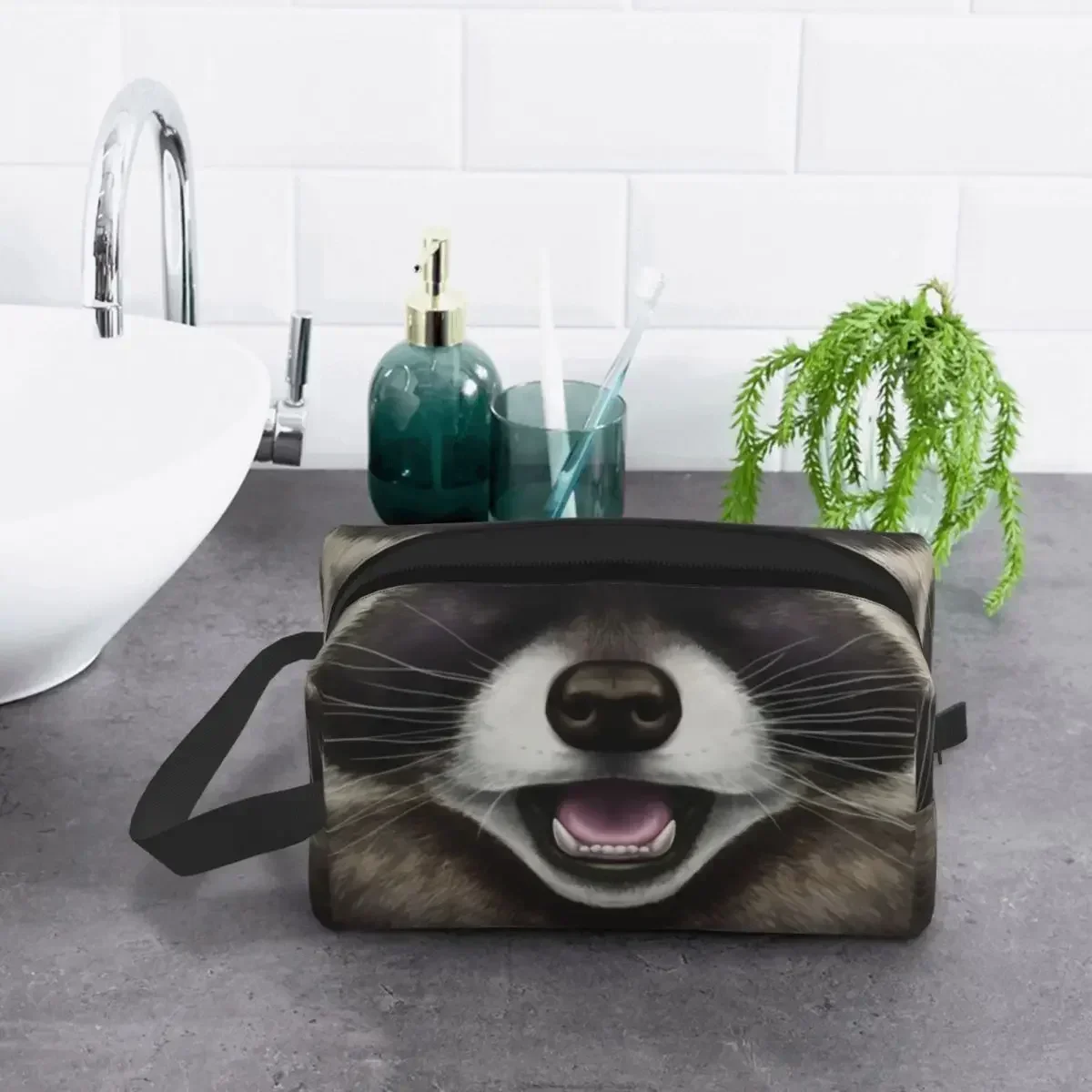 Funny Animal Raccoon Makeup Bag for Women Travel Cosmetic Organizer Kawaii Trash Panda Racoon Storage Toiletry Bags