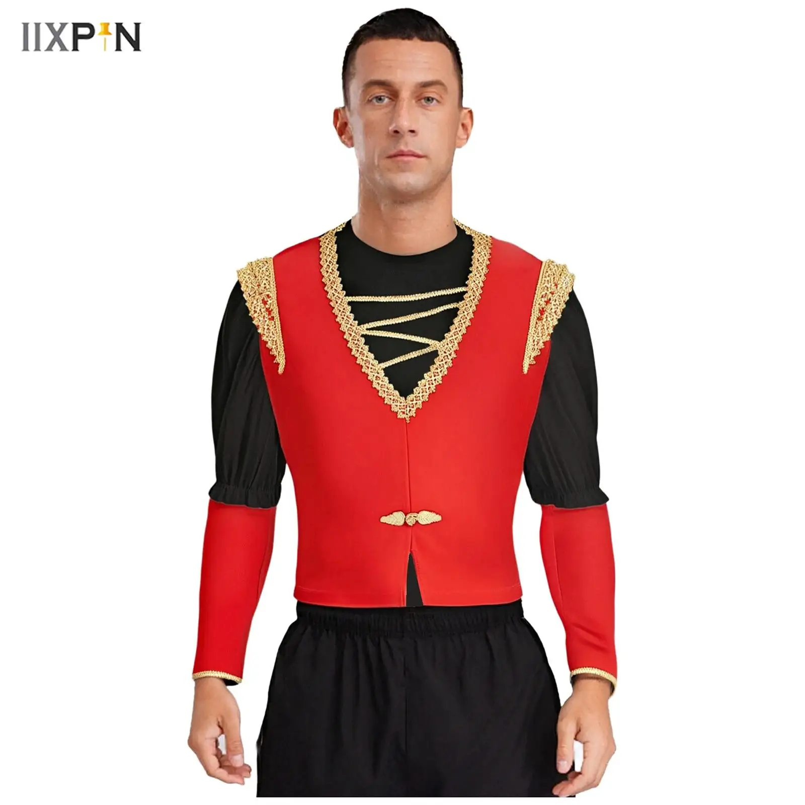 

Mens Arab Prince Costume Steampunk Waistcoat Half Sleeve Velvet Shirt+V Neck Gold Trim Vest+Sleeve for Halloween Party Cosplay