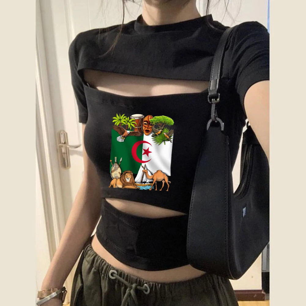 Algeria cropped top female meme baddie manga goth t shirt meme dollette jojifuku emo