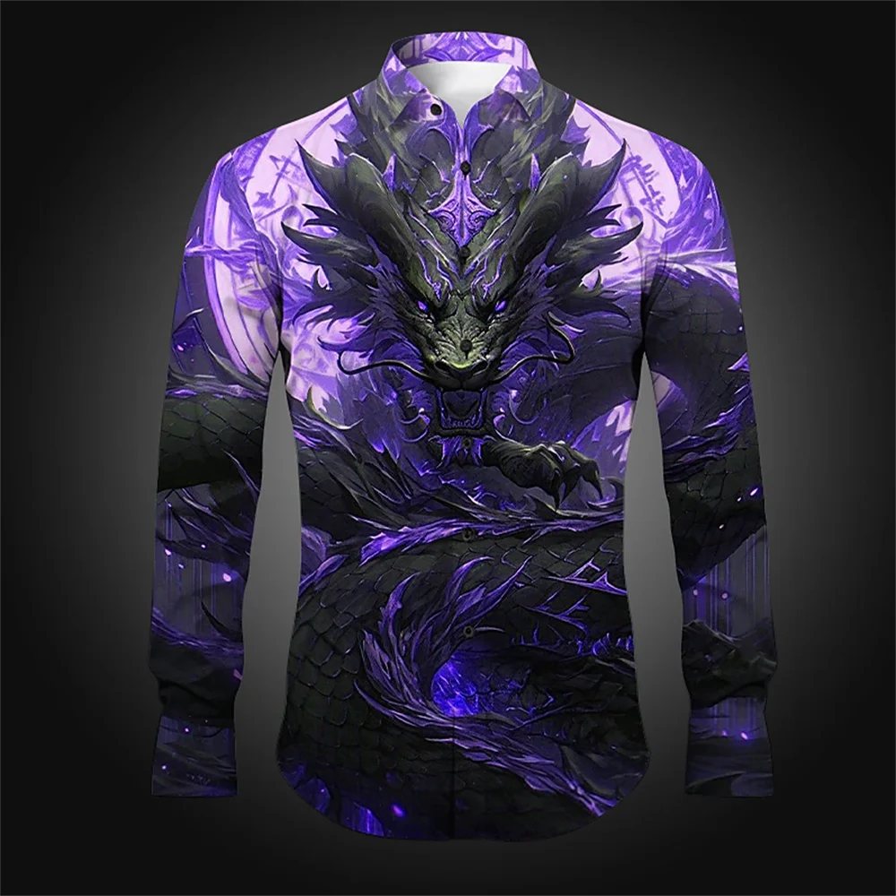 2024 New Men\'s Shirt Dragon 3D Printed High Definition Pattern Shirt, Fashionable and Casual Trendy Shirt Plus Size XS-6XL