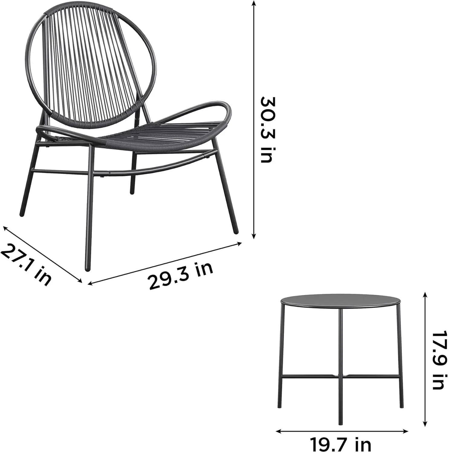 Gossip Chair aan het zwembad, Marilyn 3-delige chatset van harsgeweven, houtskool