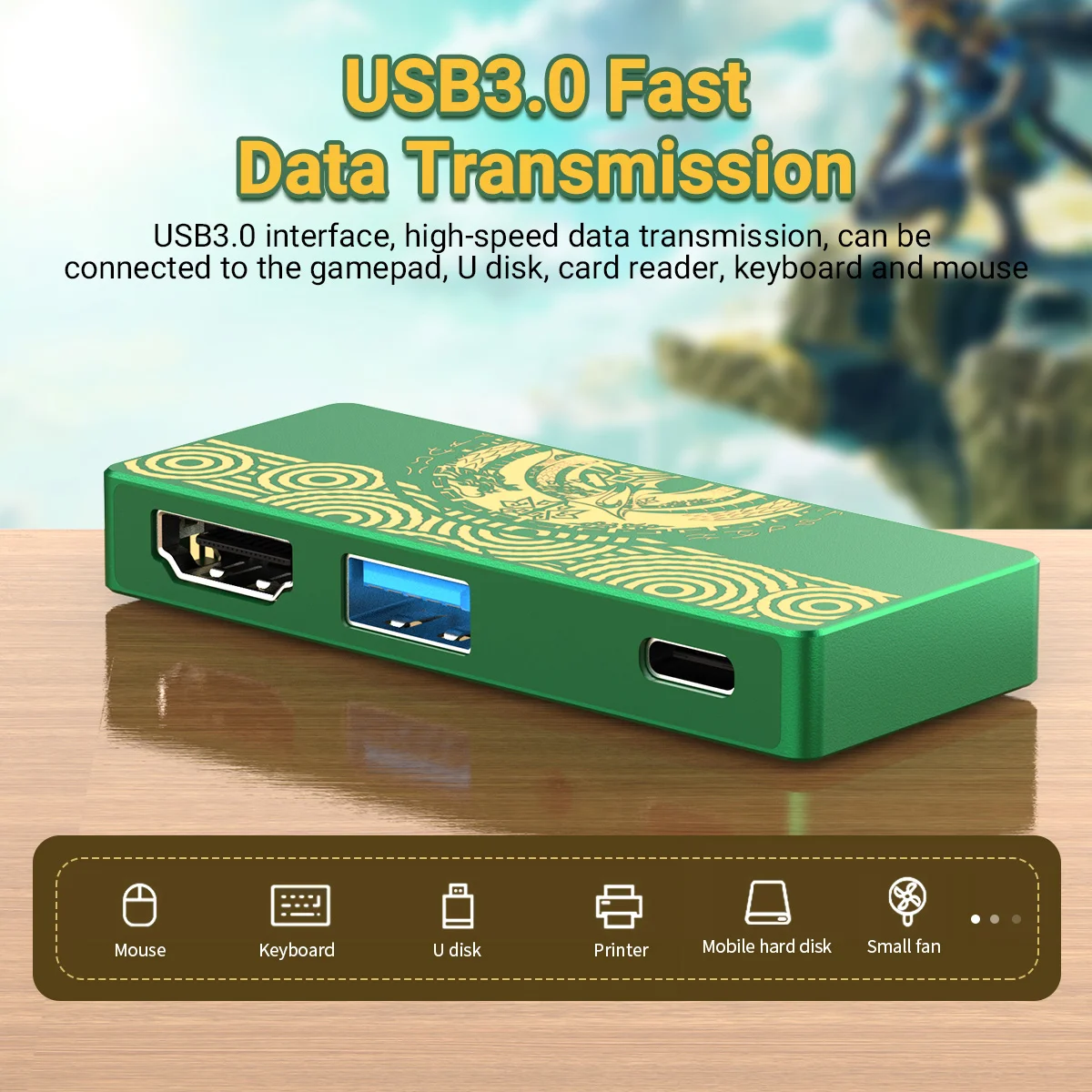 3 In 1 Docking Station Side-Plug USB-C Game Hub With USB3.0 4K30Hz HDMI PD 100W For Laptop ， Nintendo Switch，IPad，Mobile Phone