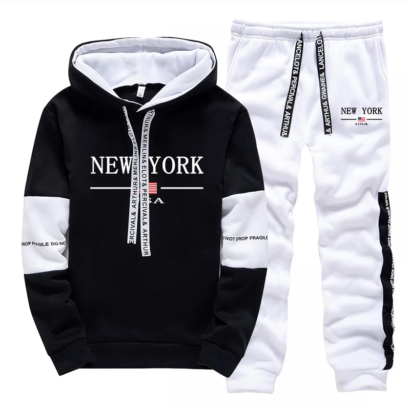 New York Hooded Sweatshirts and Elastic Sweatpants Autumn Hot Sale Mens Fashion Tracksuit Ubran Causal Sport Jogging Suits