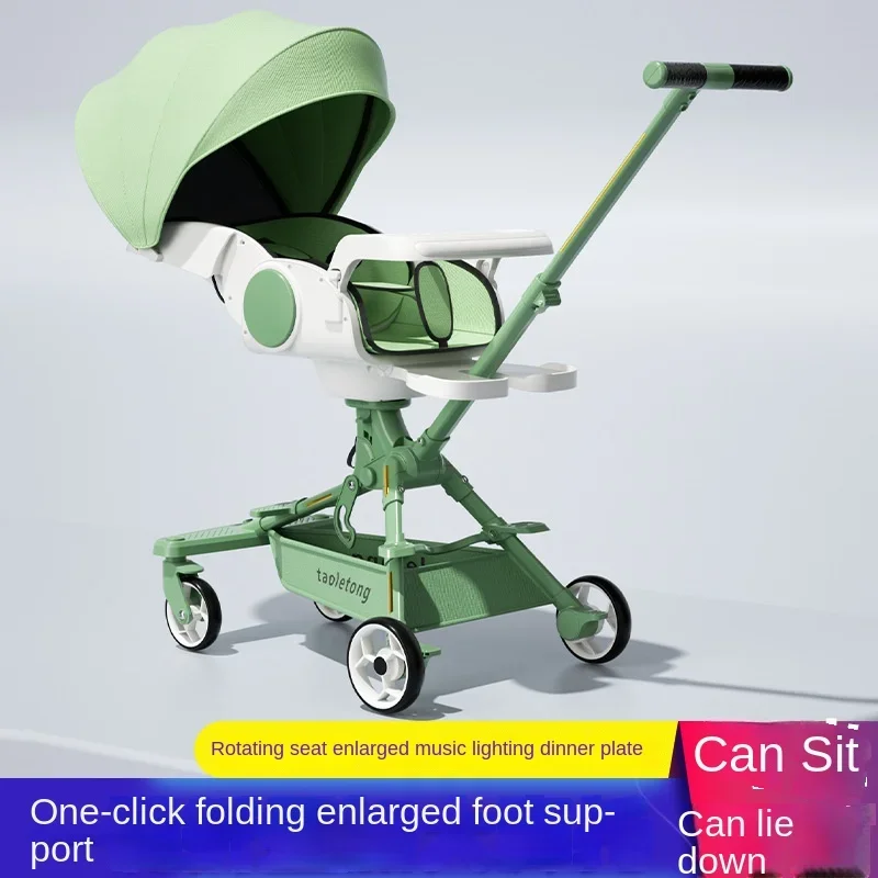 Foldable Stroller High Landscape Lightweight Travel Stroller Newborn Baby Two-way Swivel Seat with Dinner Plate Baby Stroller