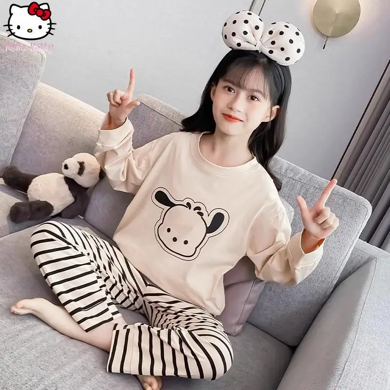 الفتيات أنيمي دمية طوق طويلة الأكمام منامة مجموعة Kawaii جرو ربيع الخريف جديد الكرتون ملابس المنزل الوالدين الطفل قطعتين مجموعة