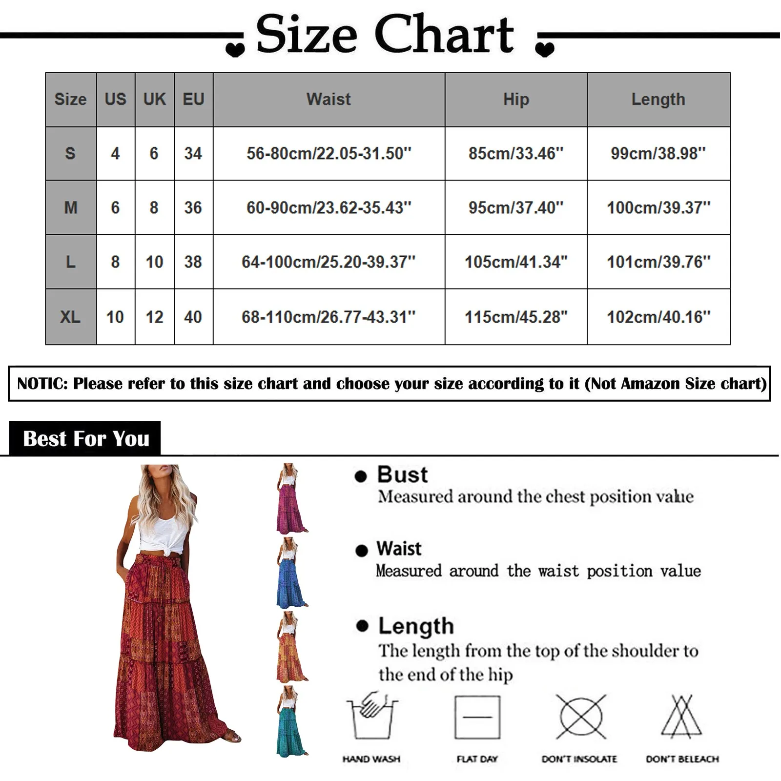 Ladies’ Fashion Bohemian Flower Printing Elastic Waist Pleated Skirt Loose Casual Vintage High Waist Tie A-Line Long Skirt