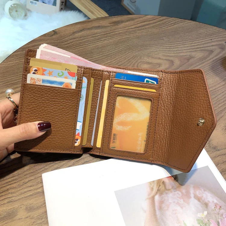 Women Genuine Cow Leather Short Wallet Fashion Coin Simple Card Holder PVC Money Clip Letter Patchwork Small Purse 8Z