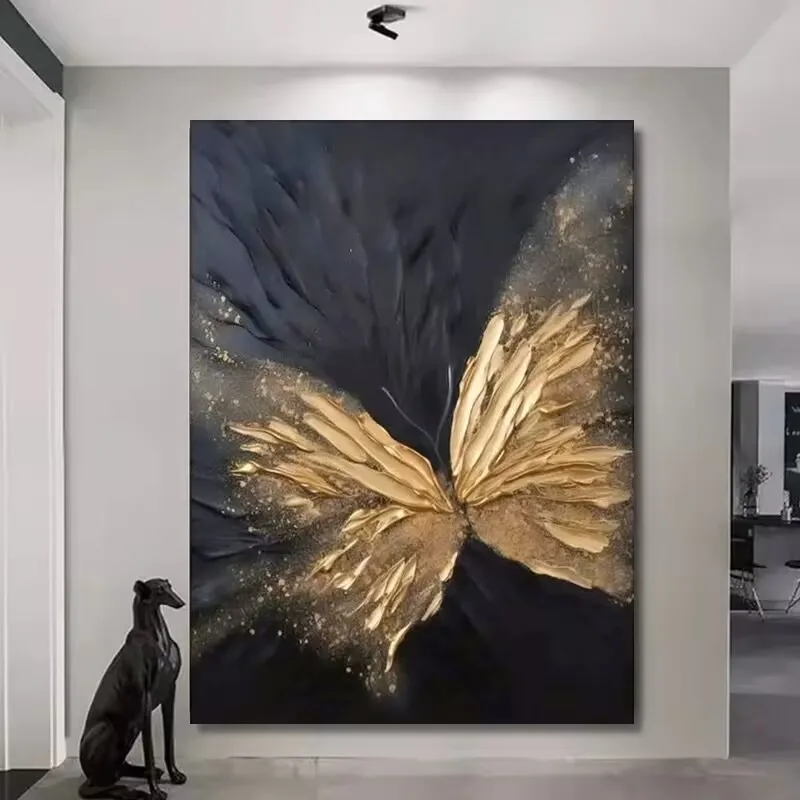 

Modern Abstract Gold Butterfly Painting For Home Decoration Hand Painted Canvas Oil Painting High Quality Picture For Bedroom
